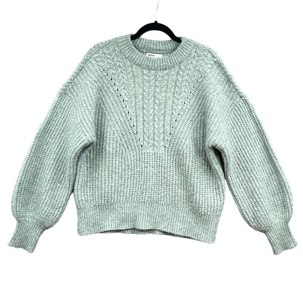 Sonoma Sweater Lg Cable knit Soft Cozy Sage Green Casual Warm Cabin Cottagecore